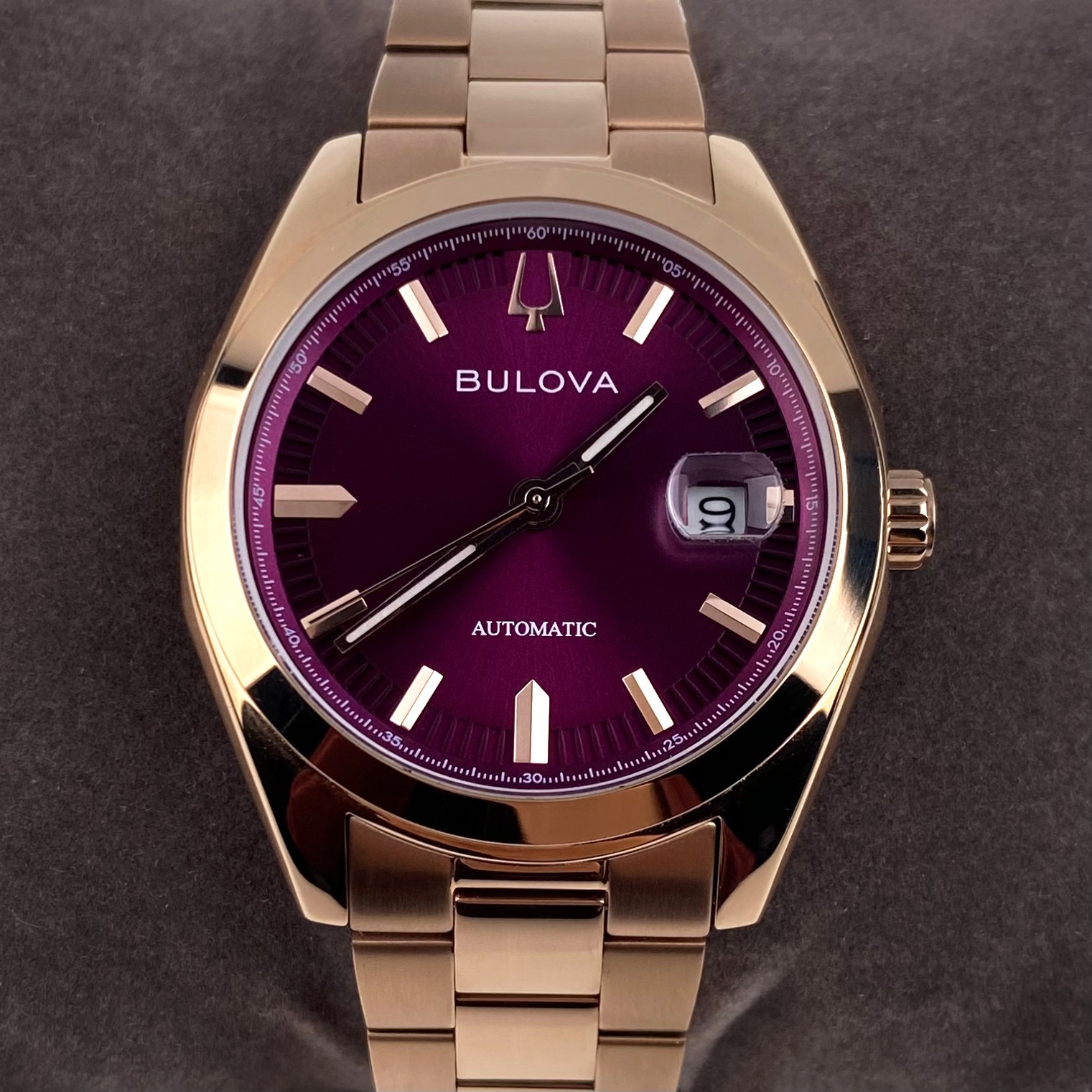 Bulova Surveyor Automatic Watch 39mm Purple Dial Rose Gold Men’s Watch 97B234
