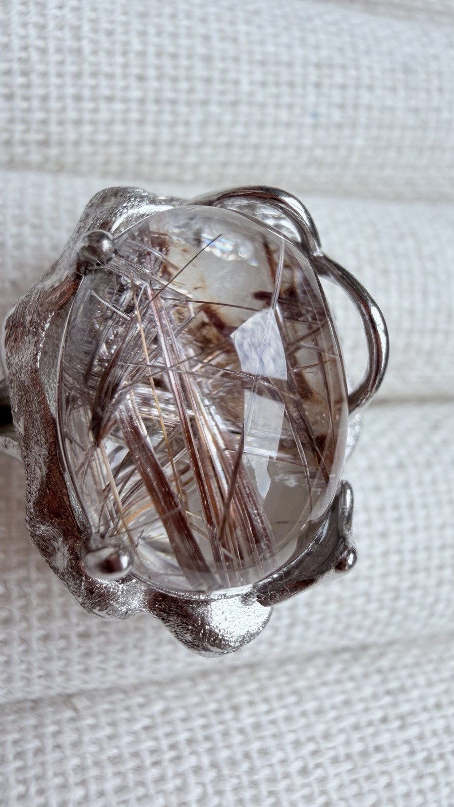Natural Rutilated Quartz Ring – S925 Sterling Silver 14.5*11.5mm