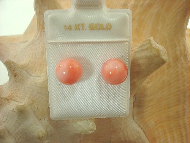 6-12MM WESTERN PACIFIC CALIBRATED ROUND PINK CORAL 14K YELLOW GOLD STUD EARRINGS