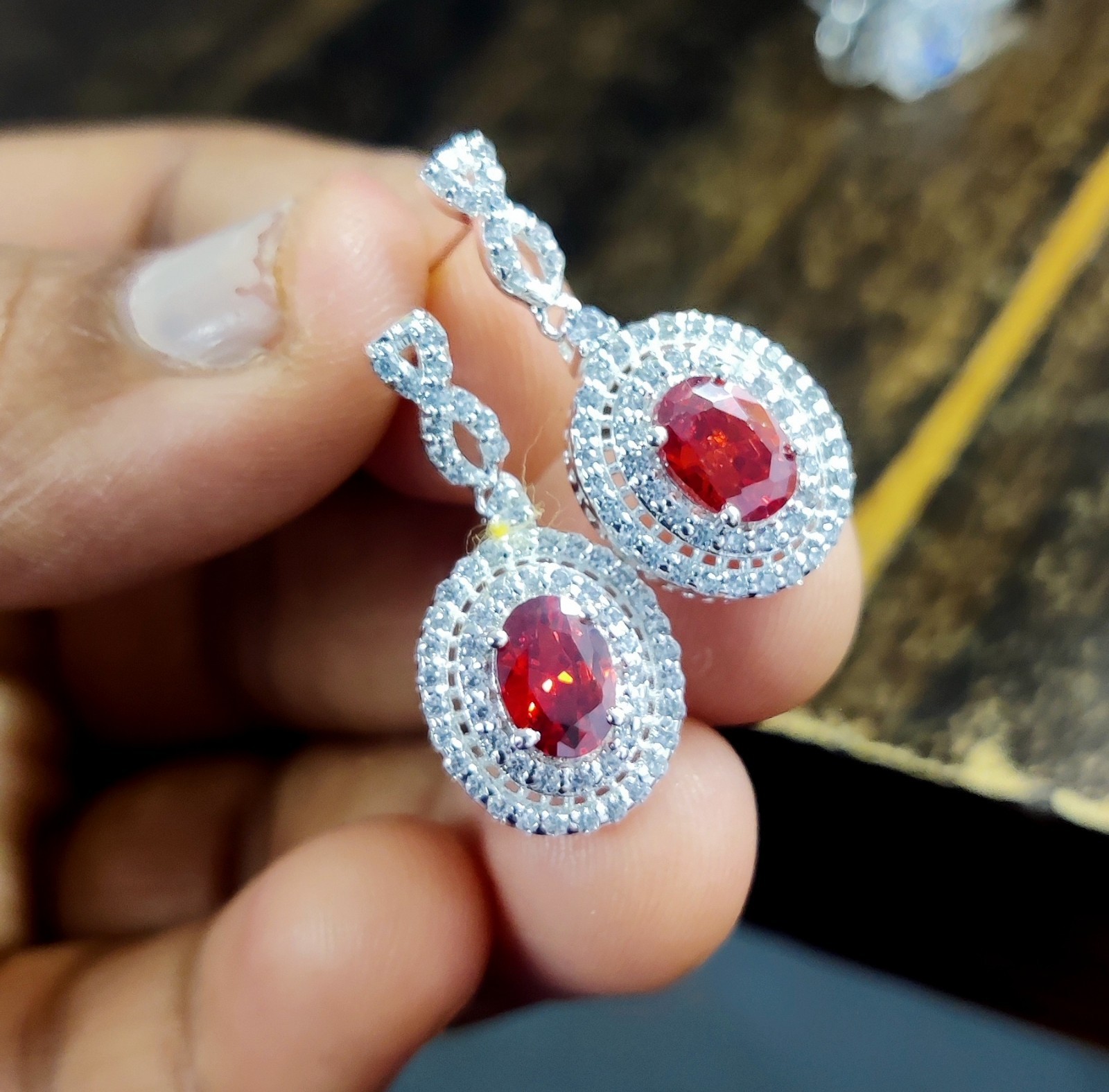 2Ct Oval Lab Created Garnet Halo Drop & Dangle Earrings 14k White Gold Plated