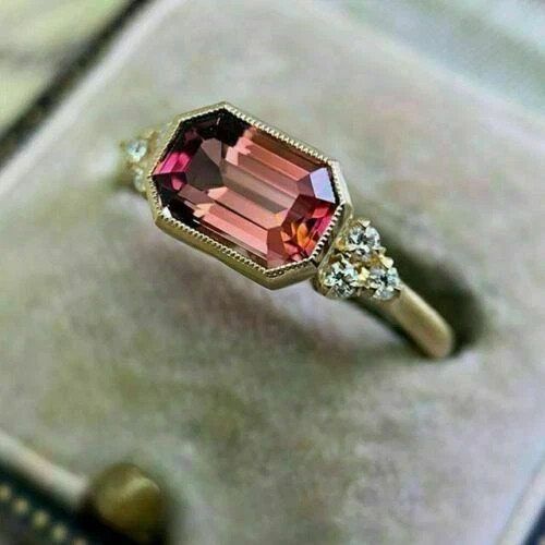 2Ct Emerald Cut Lab-Created Ruby Women’s Engagement Ring 14K Yellow Gold Finish