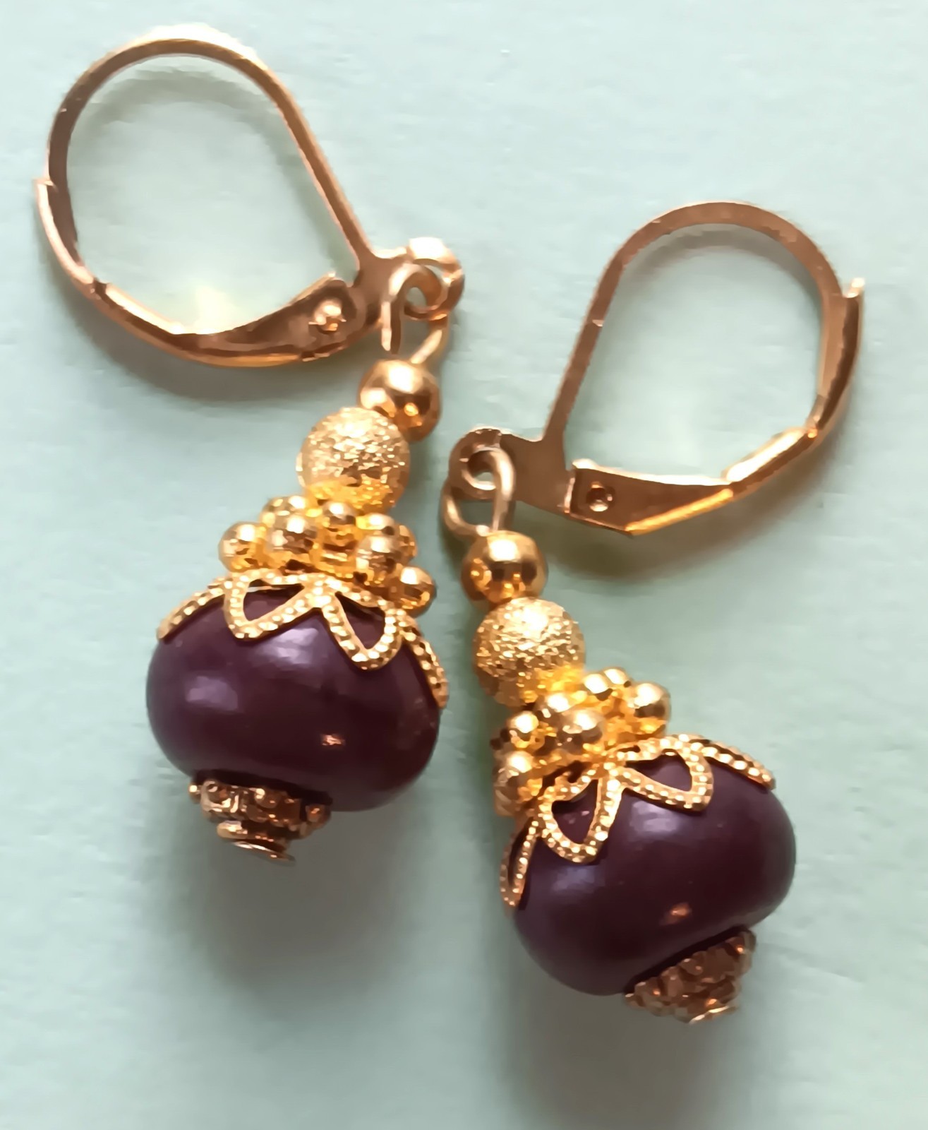BROWN HOWLITE with LACY TOP GP earring handcrafted #LA25