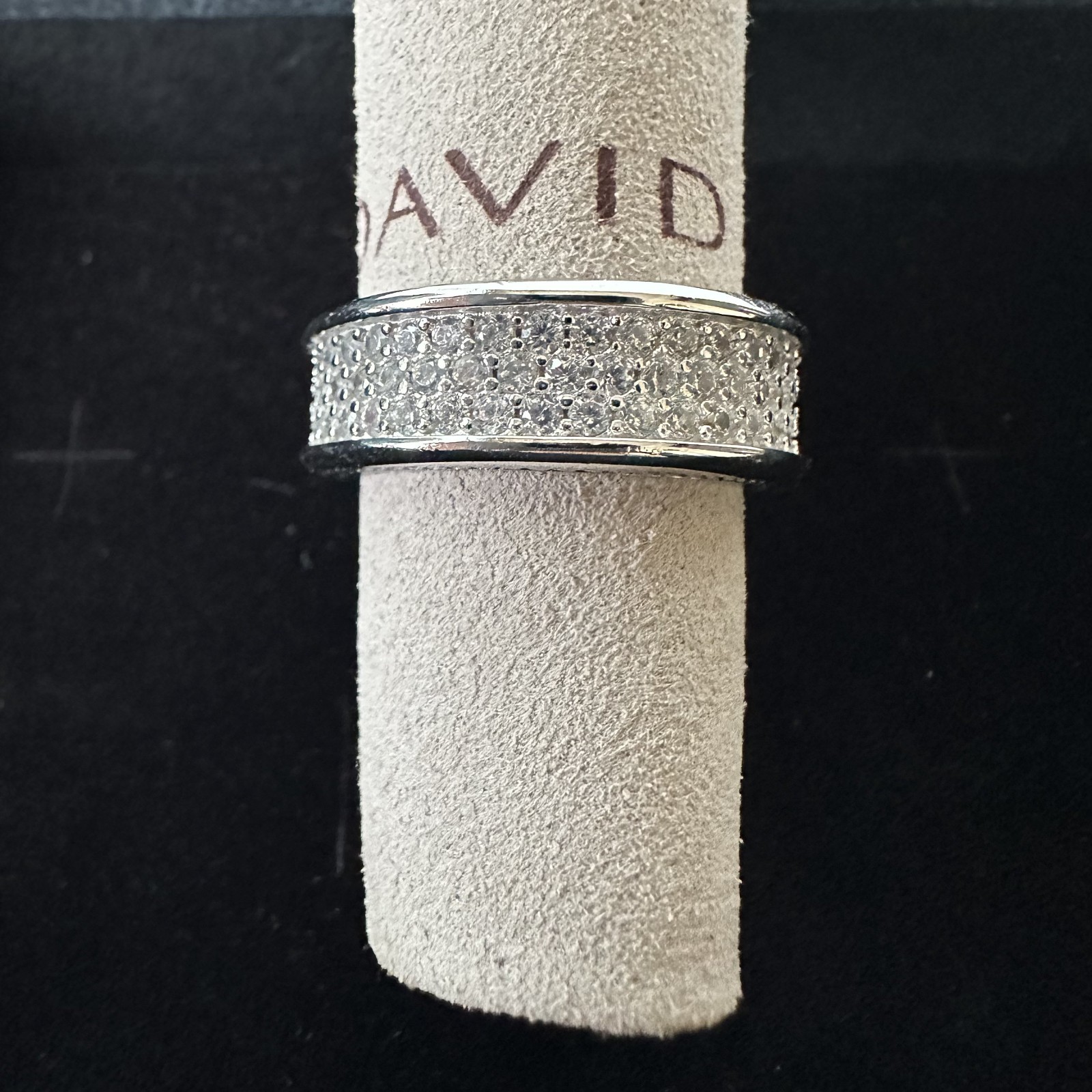 David Yurman 8.5mm Three Row Band Ring 925 Sterling Silver Pavé Diamonds Size 7
