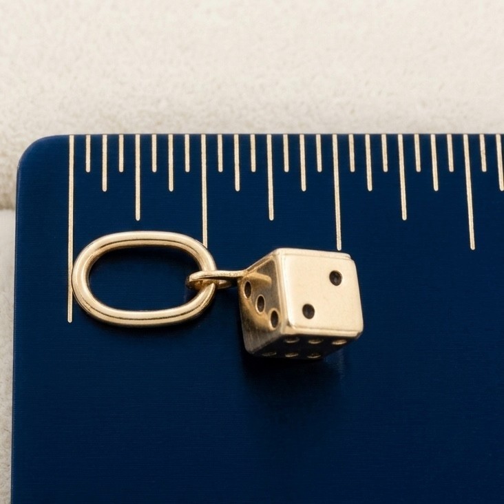 14k Yellow Gold Miniature Dice Charm Pendant Tiny 3D 4mm Lucky Die Italy 585