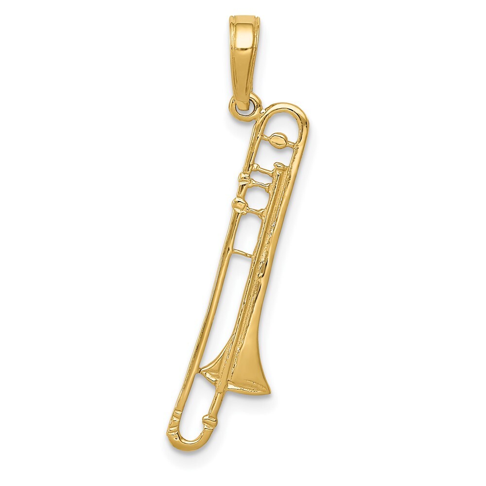 10k Yellow Gold Trombone Pendant 0.55g, L-30mm, W-8mm Gift for Mother
