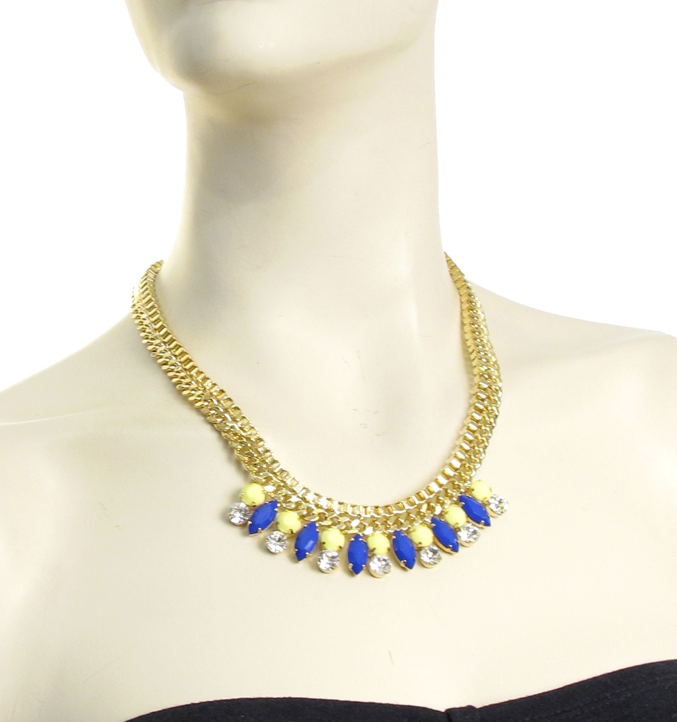 ABS by Allen Schwartz Blue & Yellow Bead Gold Tone 18″ Necklace $95 NWT