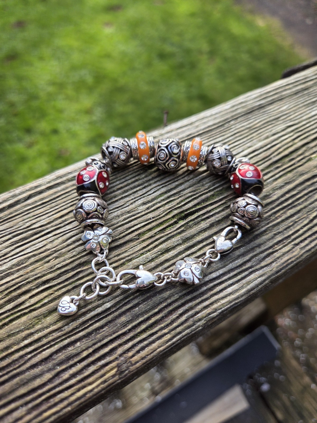 Brighton Ladybug Shamrock Charm Bracelet Bead Silver Tone Heart Clover Rare