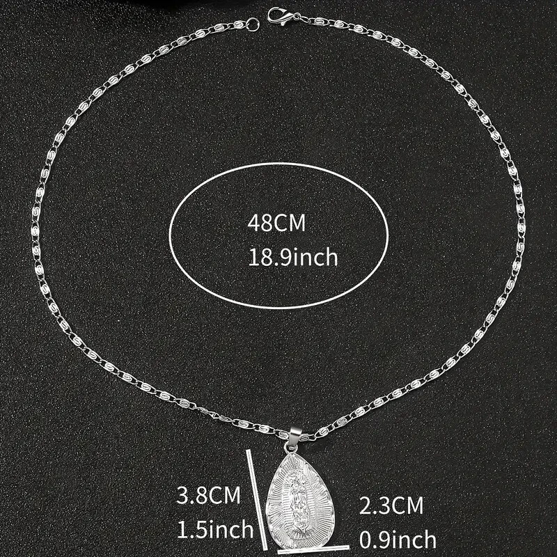925 Sterling Silver Catholic Saint Virgin Mary New White Topaz Pendant Necklace