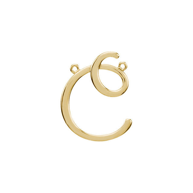 14K Gold or Silver Script Initial Necklace Center Pendant Chain Trim Letters A-Z