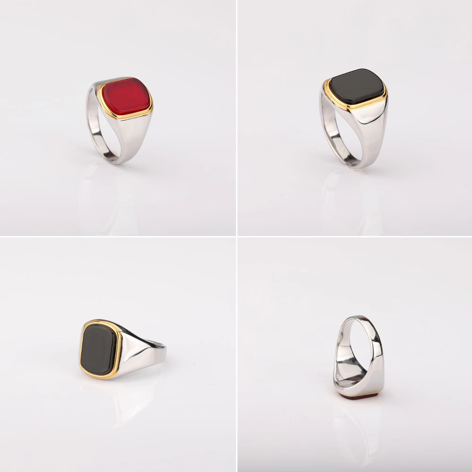 Men Ring High Quality 316L Stainless Steel Mix Gold Silver Red Stone Rectangle