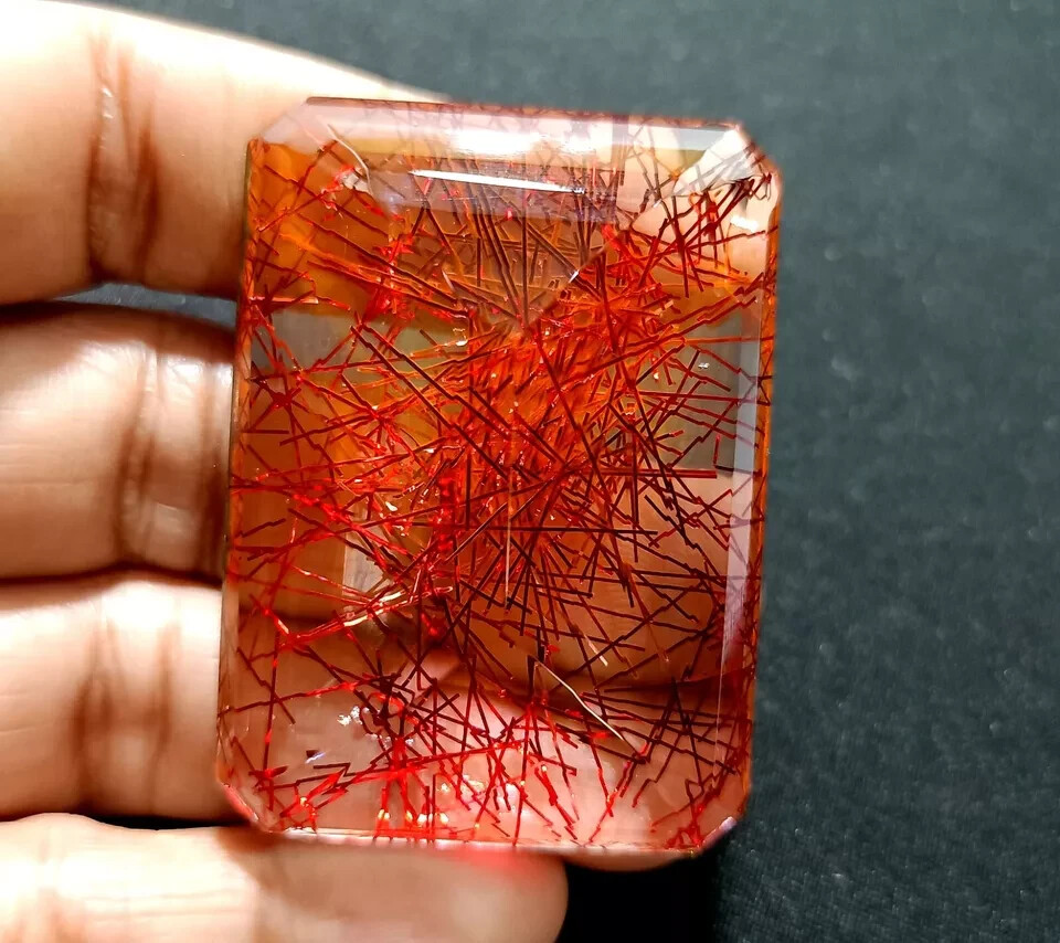 Natural Red Rutilated Quartz 218.20 Ct EMERALD Cut EGL Certified Loose Gemstone