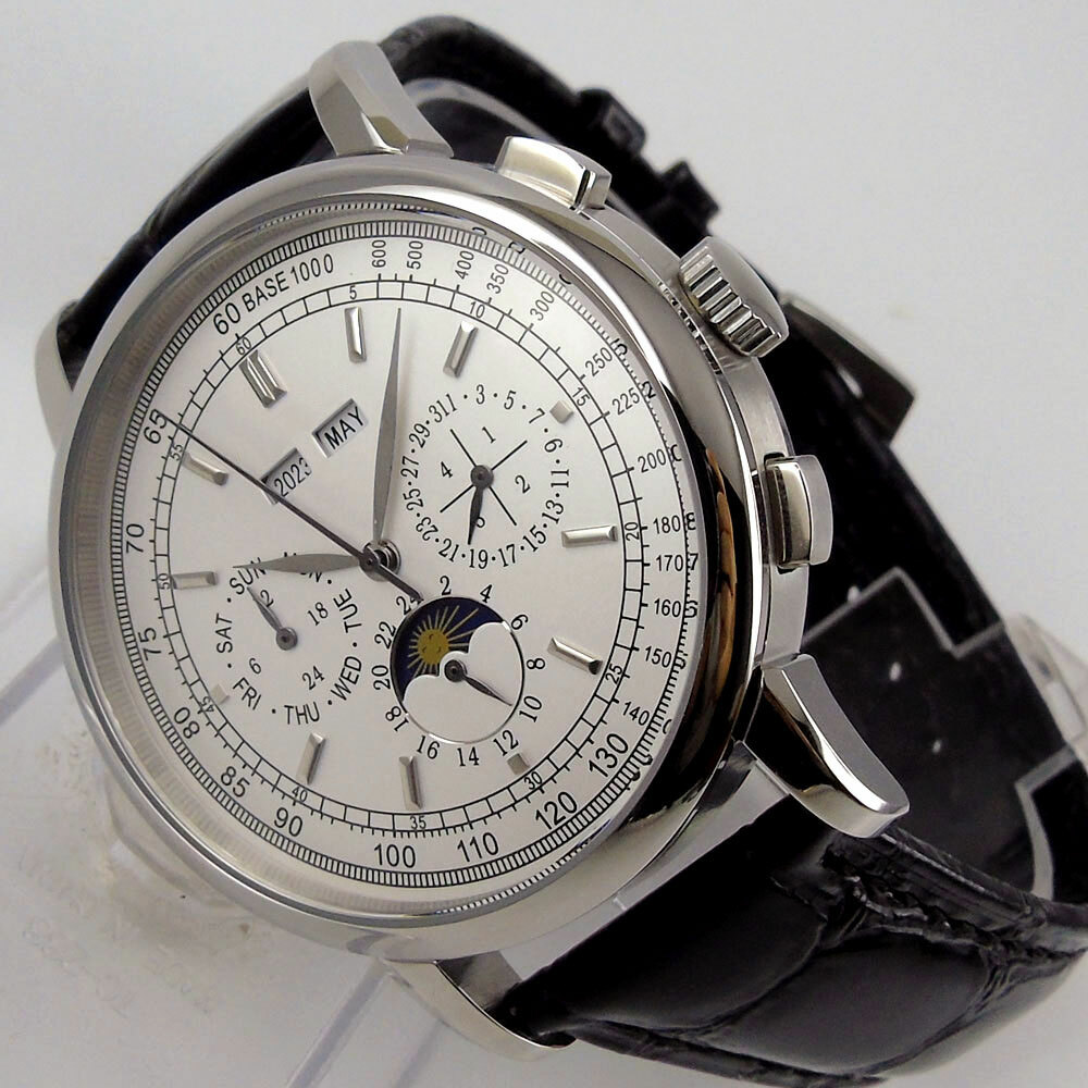 Sterile 42mm Automatic Men Watch ST1655 Movement Month Date Week Year Moon Phase