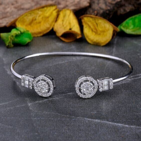 3Ct Round Cut Diamond Lab Created Women’s Bangle Bracelet 14K White Gold Finish