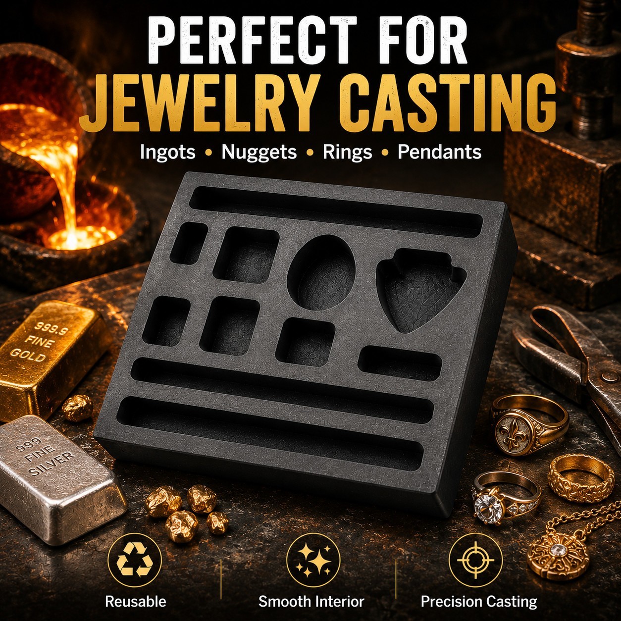 11 Cavity Graphite Ingot Mold for Gold Silver Copper Scrap Melting Casting