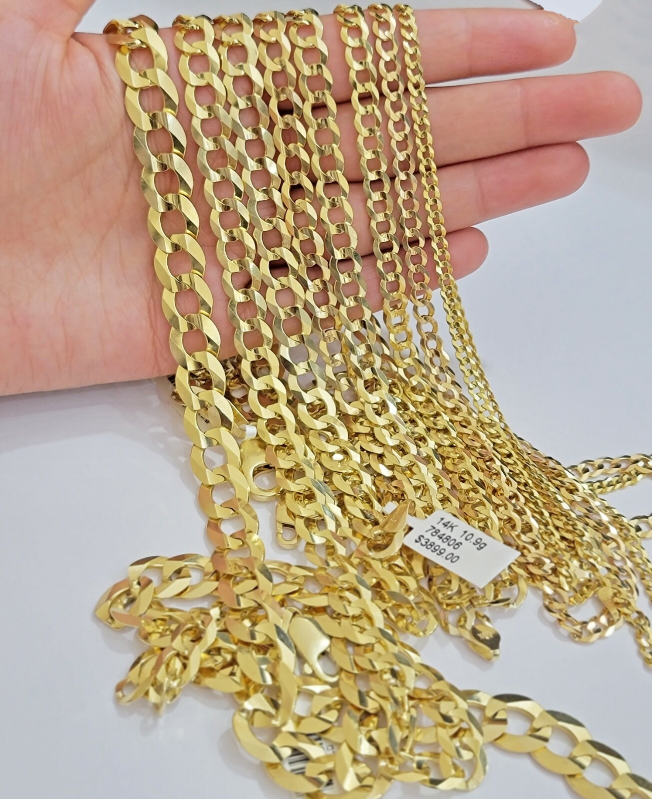 14K Yellow Gold Solid 3mm-10mm Curb Cuban Chain Link Necklace Bracelet 7″- 30″