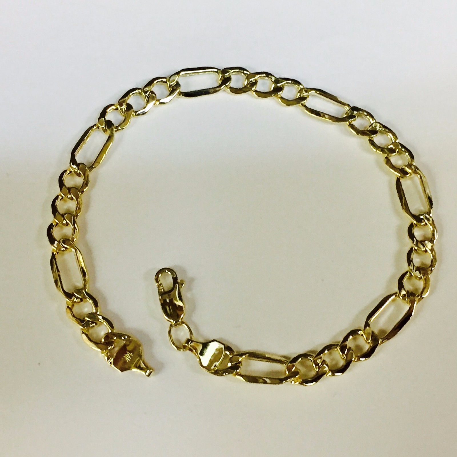 14k Yellow Gold 7″ Lite Figaro Curb Link Chain/Bracelet 4.5mm 2 grams LFG100