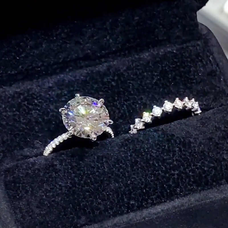 14K White Gold Finish 3.16 Ctw Round Cut Created Diamond Bridal Wedding Ring Set