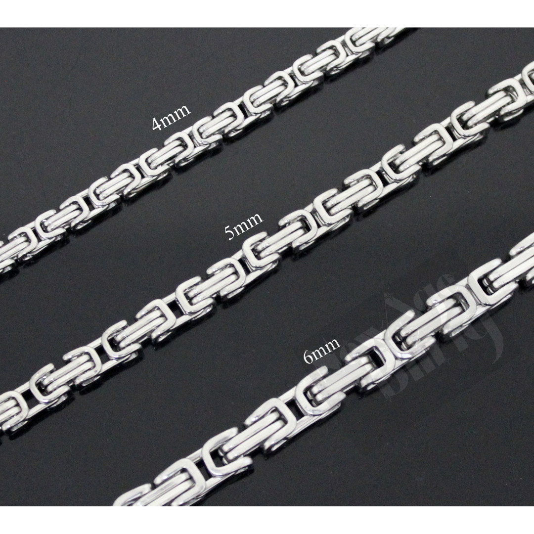20″-26″ Stainless Steel 4/5/6mm Byzantine Box Necklace Chain Mens Jewelry