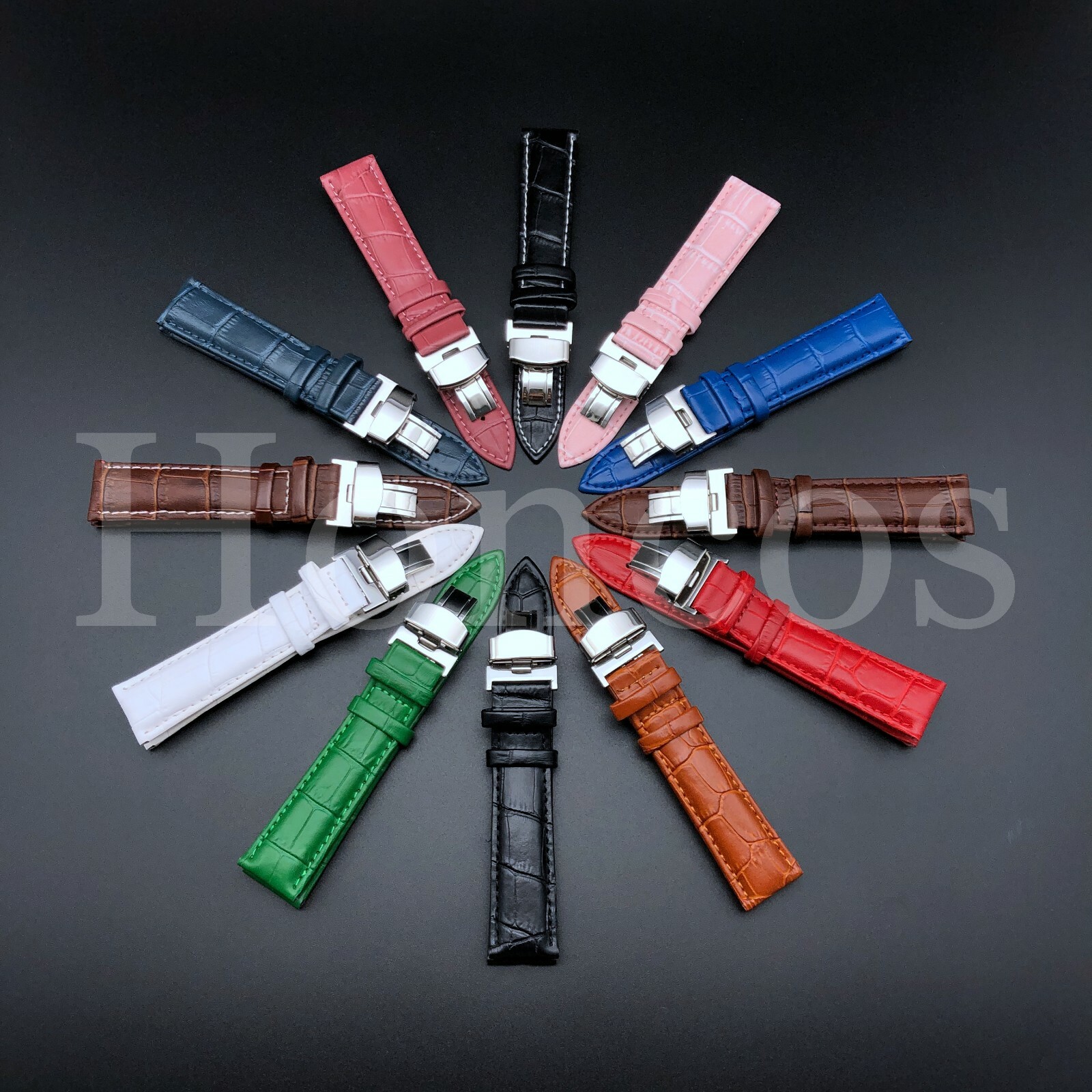 16mm-24mm Genuine Leather Strap Alligator Grain Watch Band With Butterfly Clasp