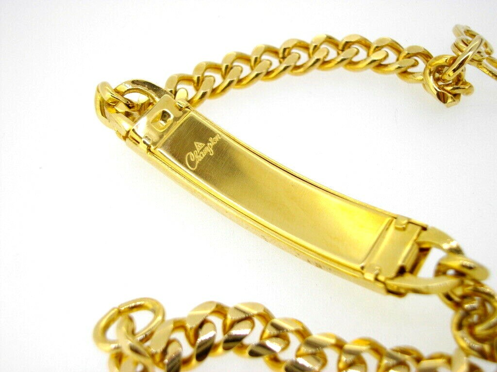 Bracelet JB Two-tone ID Identification Rectangle/Oval Plaque Curb Links 7.5″