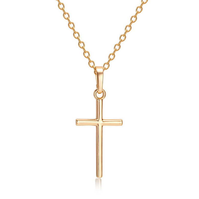 Simple Silver Gold Plated Cross Pendant Necklace Women Men’s Jewelry Gift