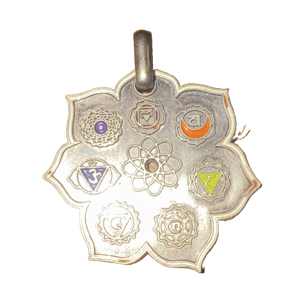Vintage Pewter Jewelry Chakra Lotus Pendant Meditation Energy Charm Nature Love