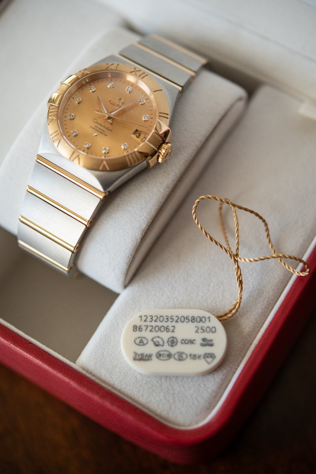 OMEGA Constellation Co-Axial Chronometer Date 35mm Gold Diamond Dial Box