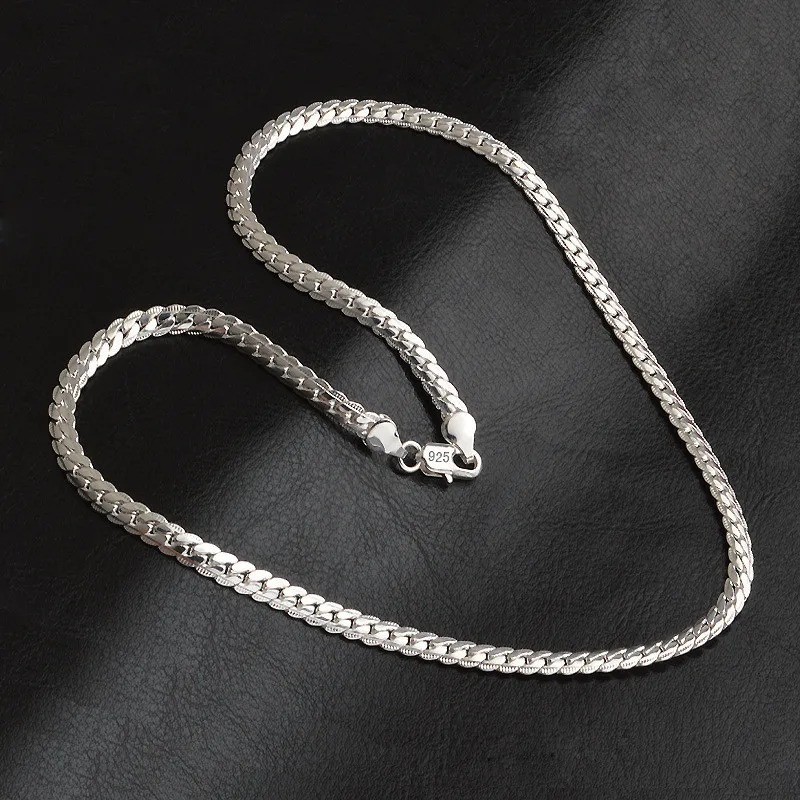 925 Sterling Silver 5mm Side Chain Necklace Bracelet Set Kit Men Women Gift