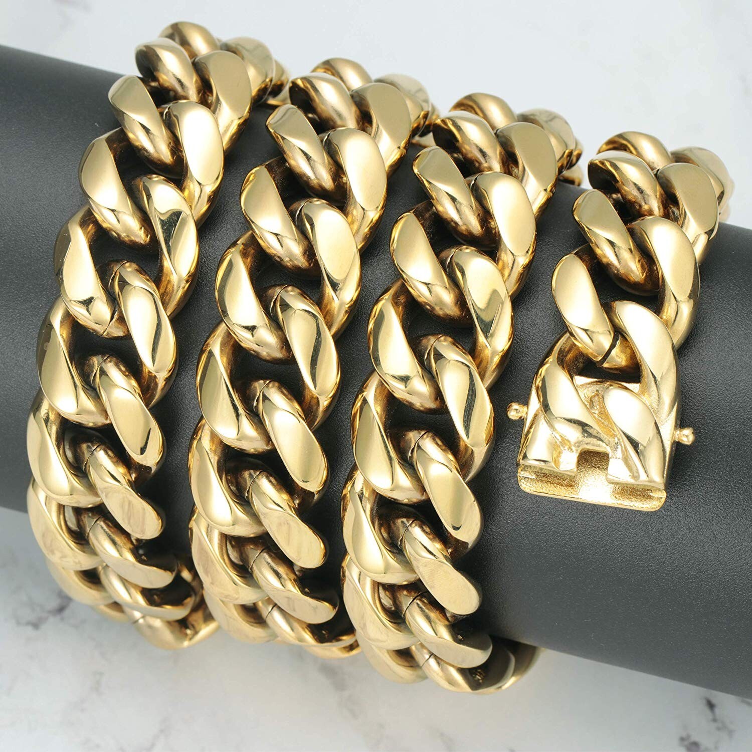 Men’s Miami Cuban Link Bracelet & Chain Combo Set Gold Plated Stainless Steel