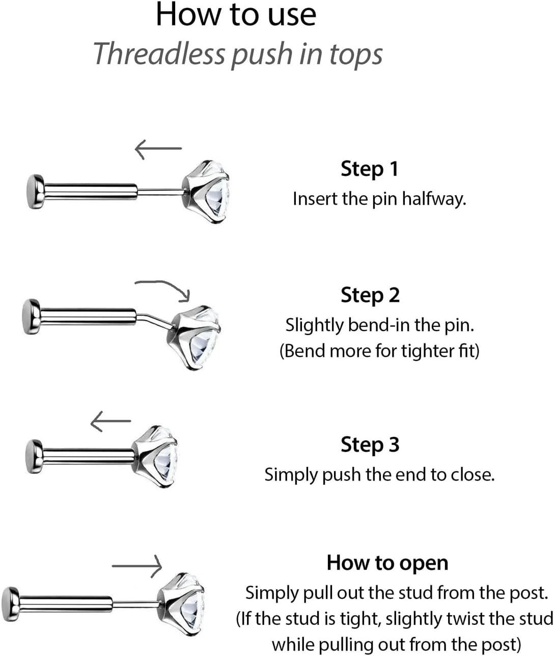 20G/18G/16G Titanium Flat Back Earrings, Threadless Nose Stud Tiny Stud Earrings