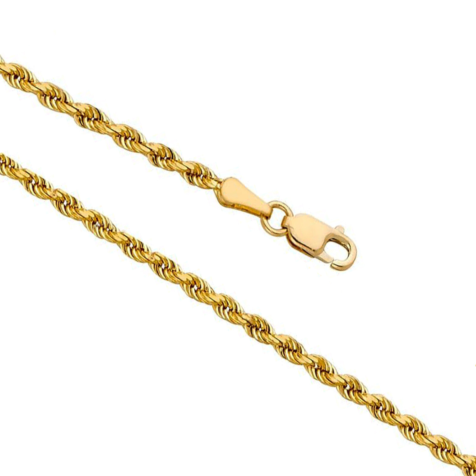 1.6-3.1mm 14K Real Solid Yellow Gold Rope Chain Necklace with Lobster Claw Clasp