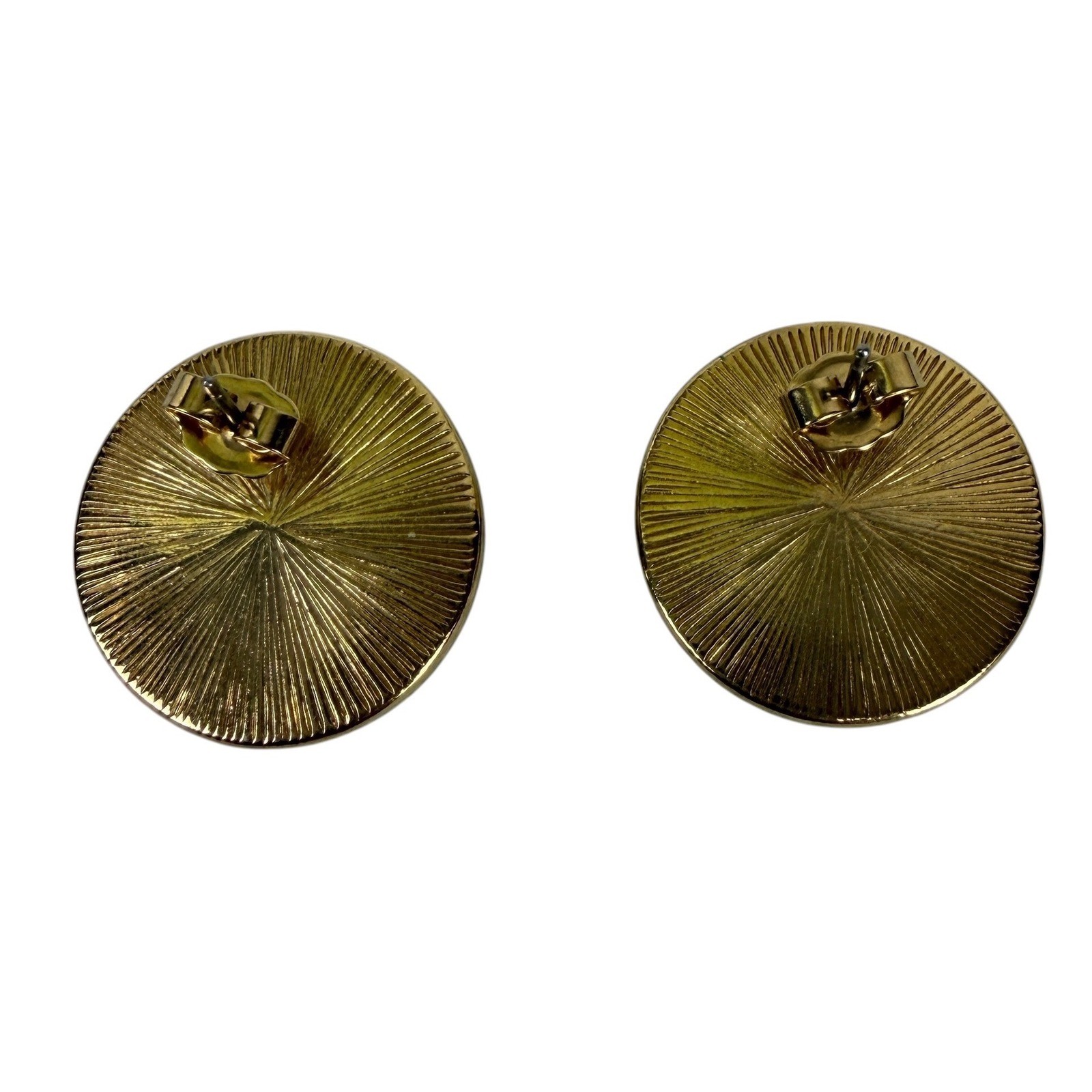 Large Round Black Faceted Stud Earrings Gold Tone Bezel Statement Jewelry 1 Inch