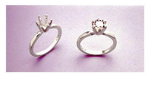 4, 5 or 6.5mm Round 6-Prong Deep Vee Sterling Pre-Notched Ring Setting (Sz 5-8)