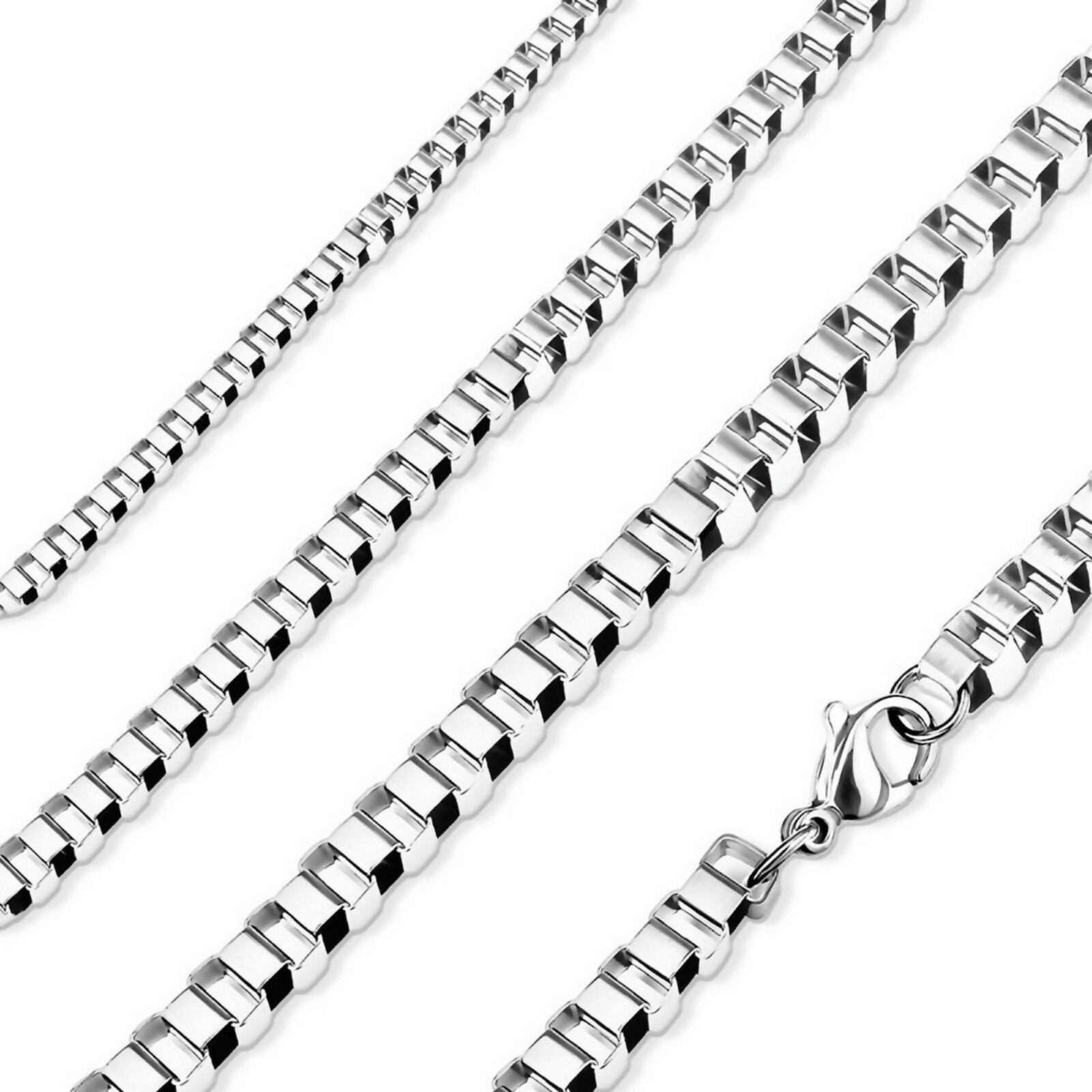 1.5mm Box Chain Womens Mens Silver Stainless Steel Necklace 16-30-inch