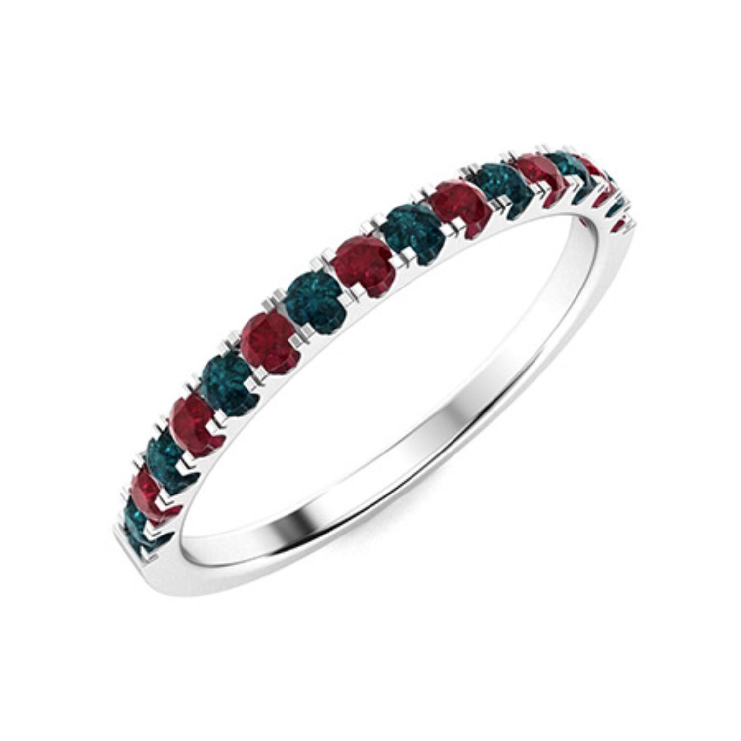 925 Sterling Silver Round Natural Ruby & London Blue Topaz Eternity Women Ring