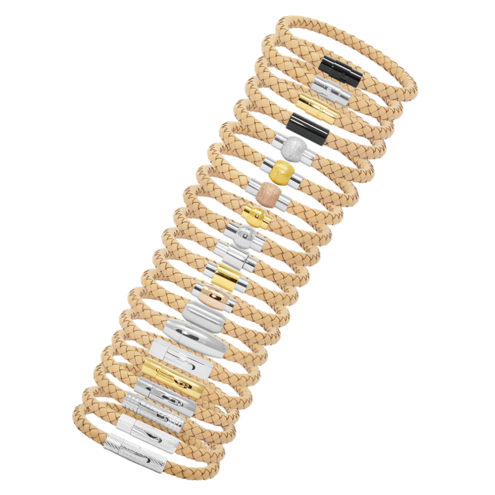 Unisex Men’s Genuine Leather Stainless Steel Magnetic Clasp Bracelet Natural