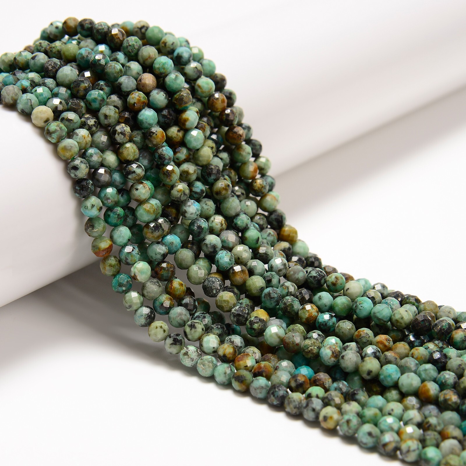 African Turquoise Faceted Round Beads 2mm 3mm 4mm 5mm 15.5″ Strand