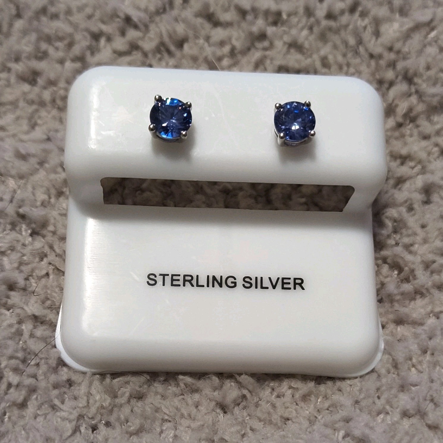 Blue Tanzanite Round Stud Earrings Sterling Silver Prong Set Butterfly Push Back