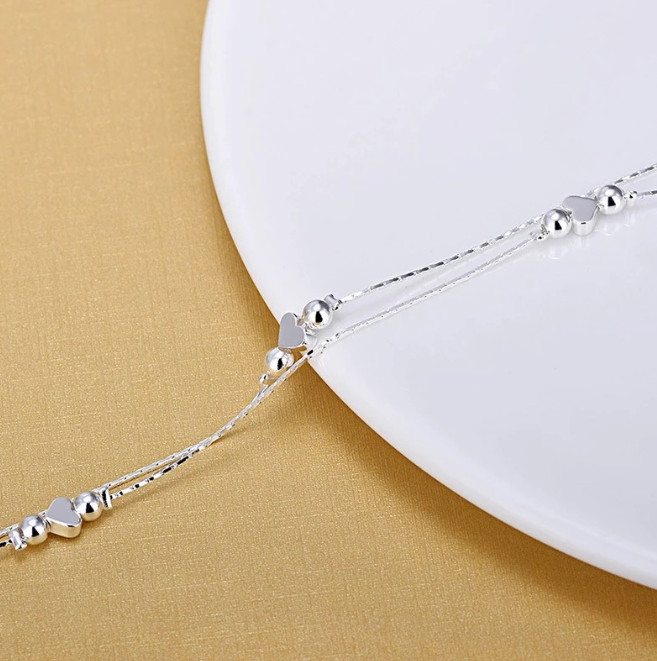 ADJUSTABLE Silver Anklet Bracelet Barefoot Sandal Beach Foot Heart Ball Chain