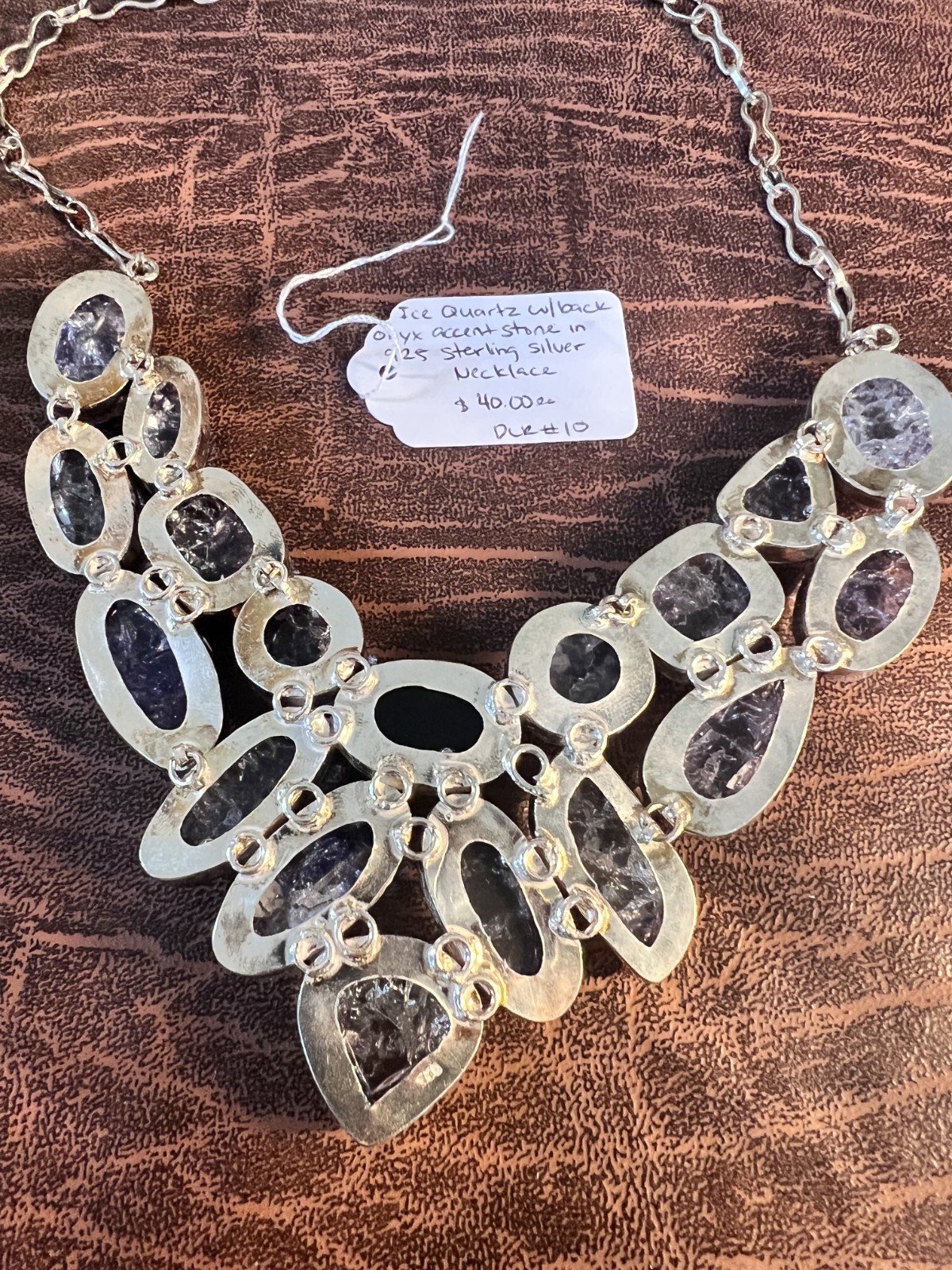 Ice Quartz With Black Onyx Accent Stone In 925 Sterling Sliver Necklace