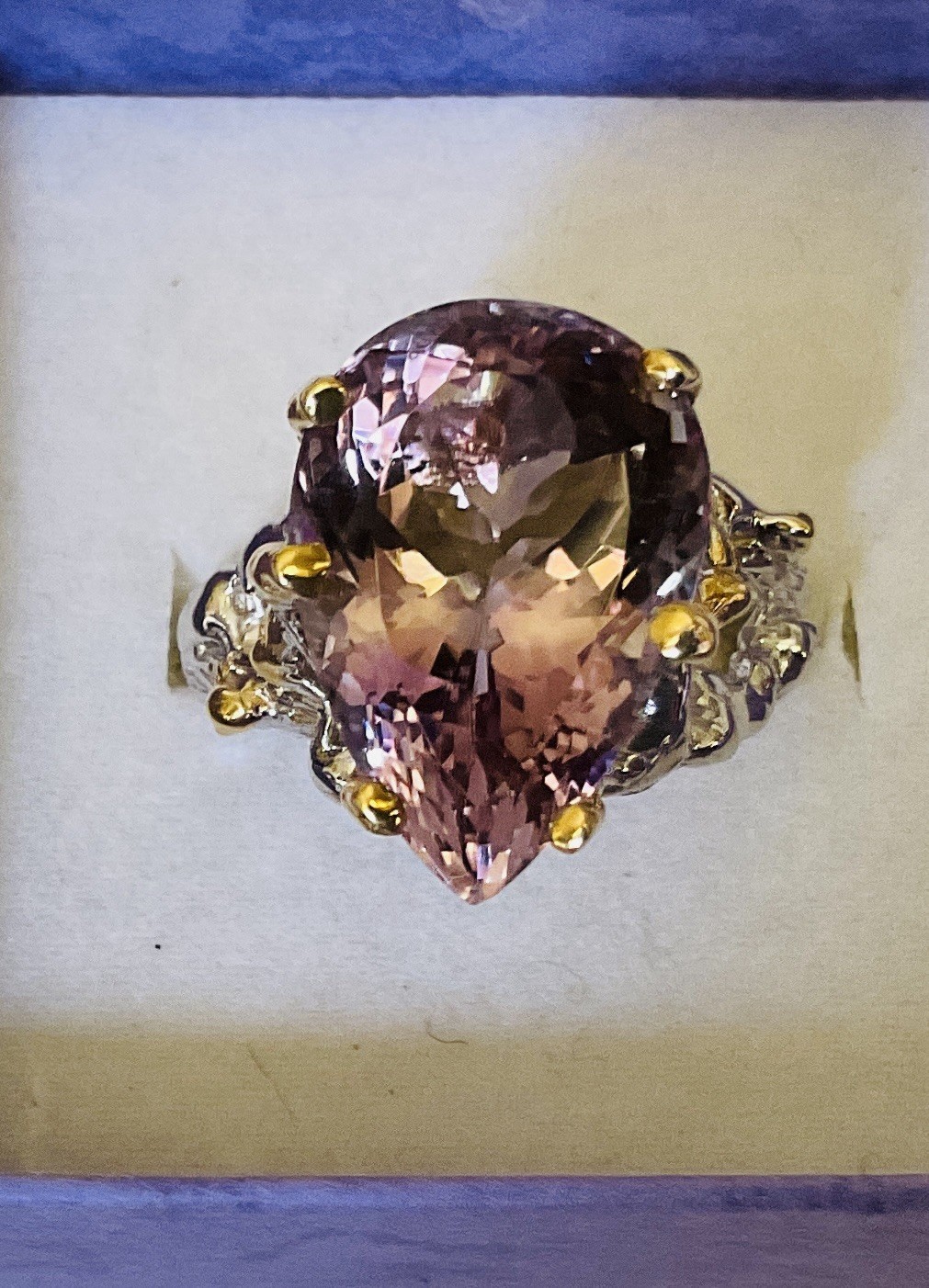 LILAC TONED AMETHYST RING – 18X13mm Or 12ctw – SETTING IS IN A TREE BRANCH MOTIF