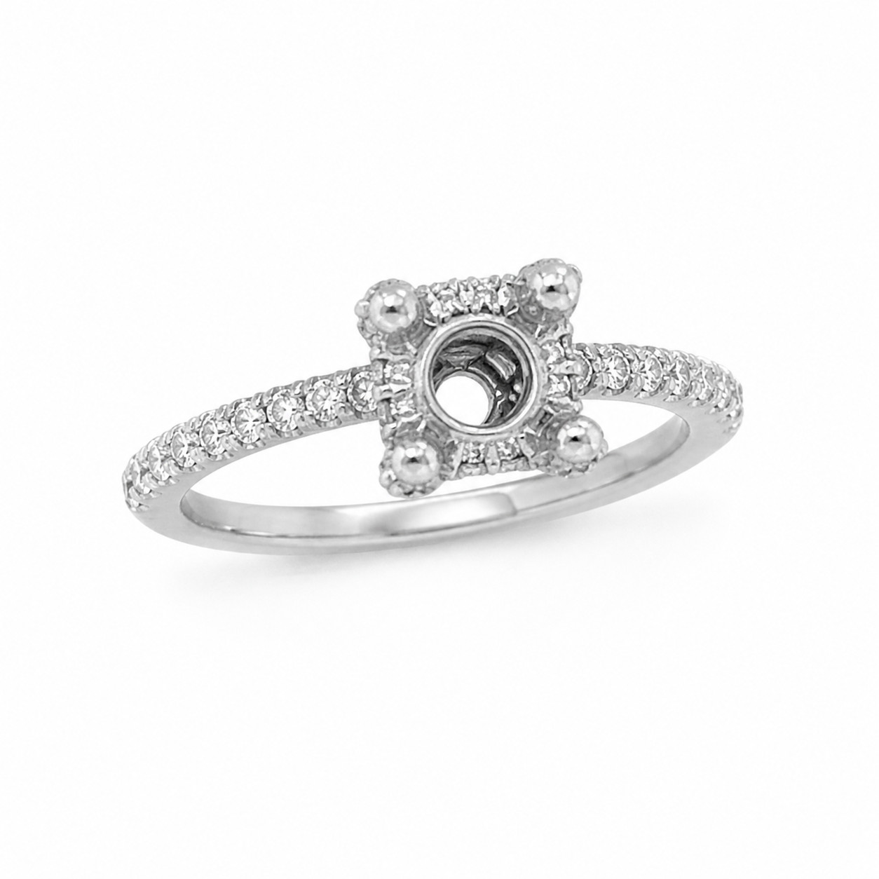 14K White Gold Diamond Halo Semi Mount Ring for 7mm Center | 0.70ct H SI
