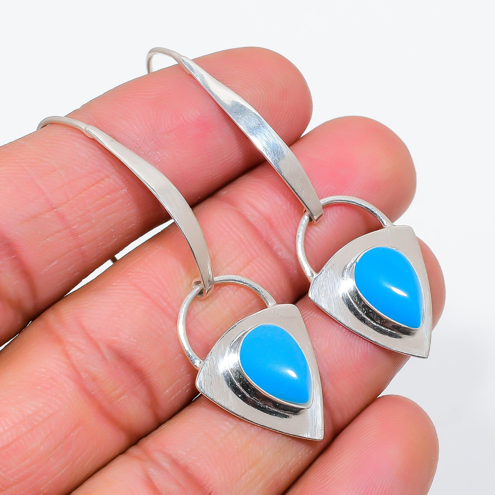 Sleeping Beauty Turquoise Gemstone Earring 925 Sterling Silver Handmade Jewelry