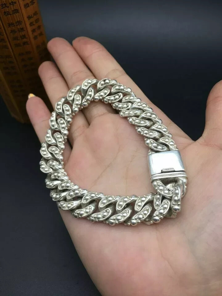 Asian old miao silver hand cast cool statue bracelet jewel gift