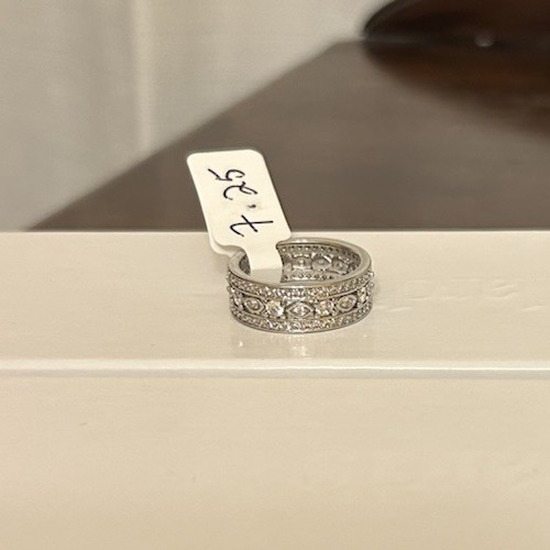 Size 7.25 Diamond CZ Delicate Eternity Band Ring Silver Tone No Mark