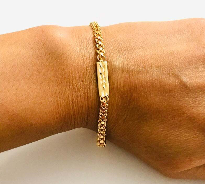 18K Yellow Gold Filled 4mm Diamond Cut Plaque Bracelet 7.5″ Adult – BR113
