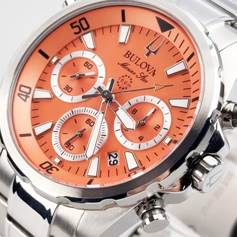 Bulova Marine Star Orange Dial Men’s Chronograph Quartz Watch 43MM 96B395