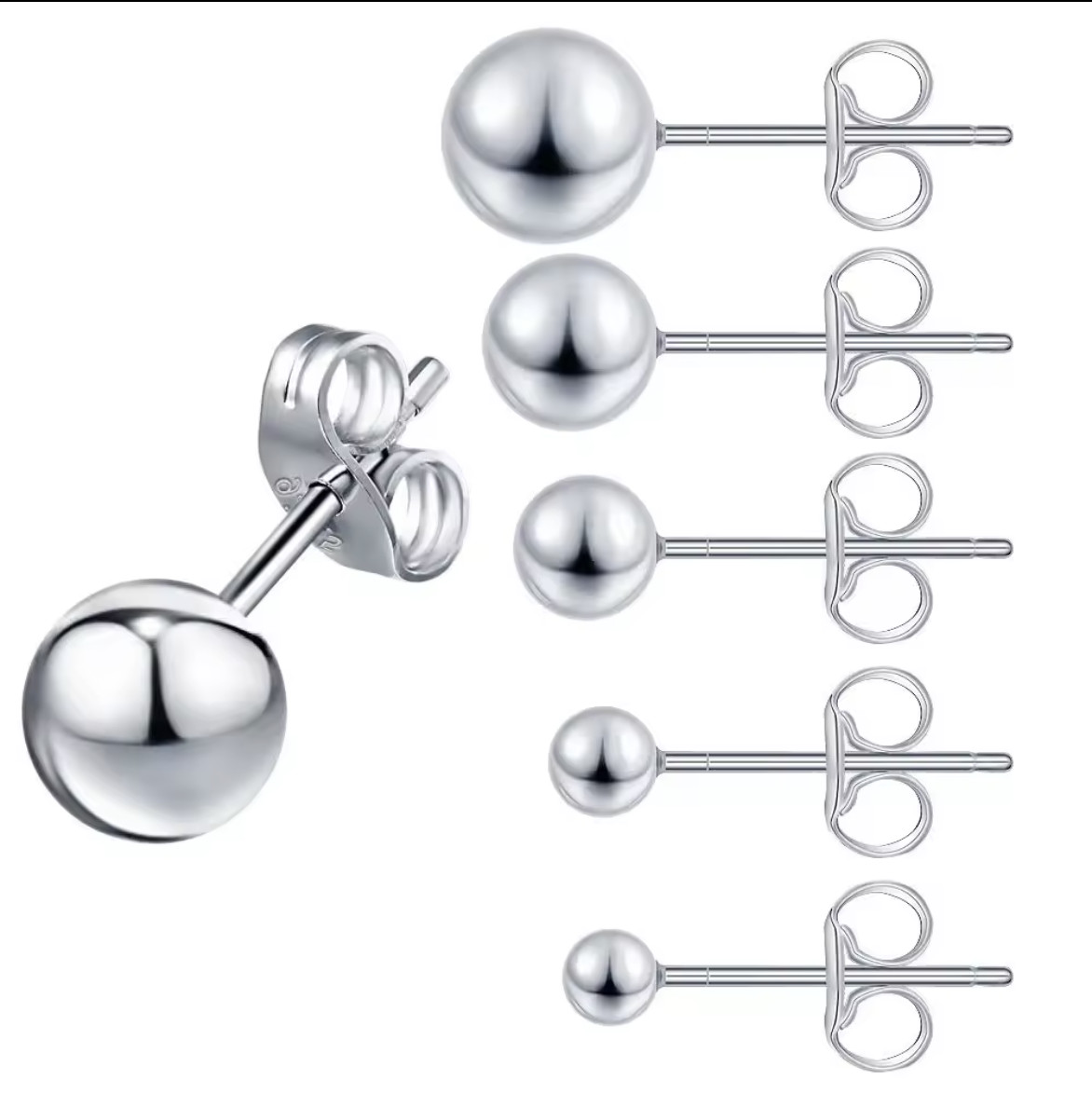 S925 Sterling Silver Round Ball Stud Earrings