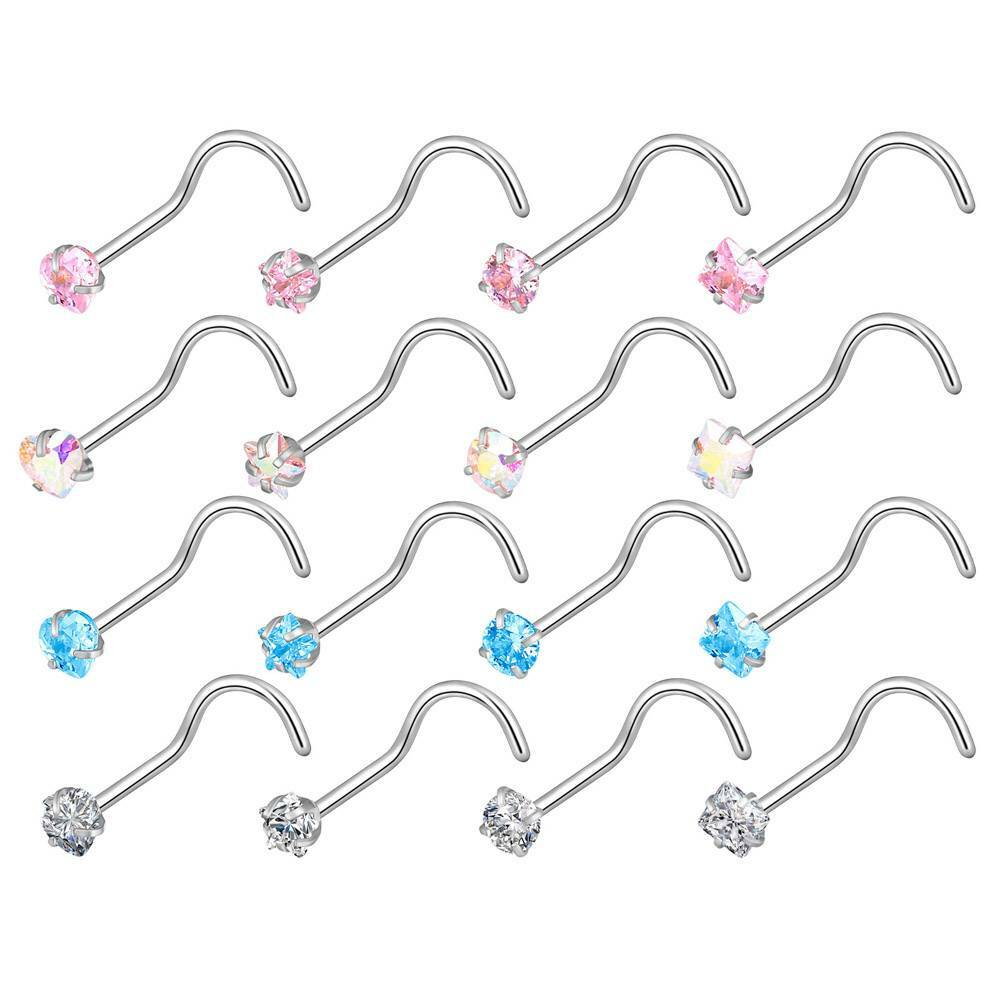 16Pcs Nose Rings Surgical Steel Ear Lip Screw Studs Piercing Jewelry Set 20G