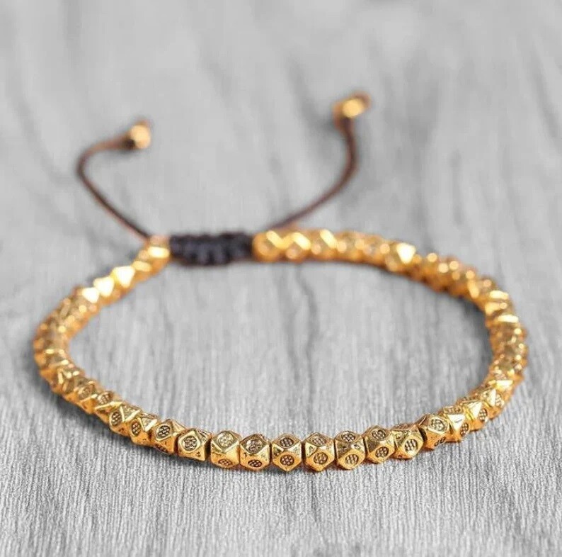 Natural Tibetan Copper Bead Bracelet for Wealth Good Luck Protection Hand Woven